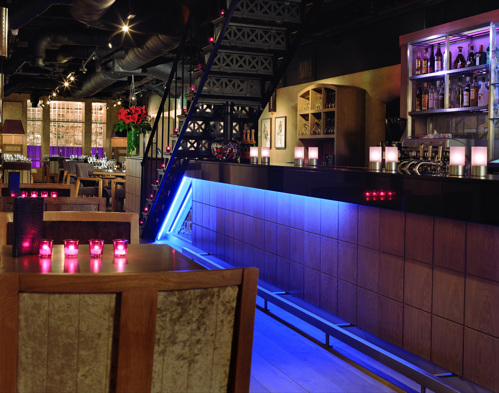 Malmaison Oxford Bar lit up